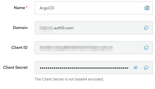 Screenshot - Auth0 application credentials