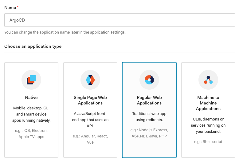 Screenshot - Auth0 create application